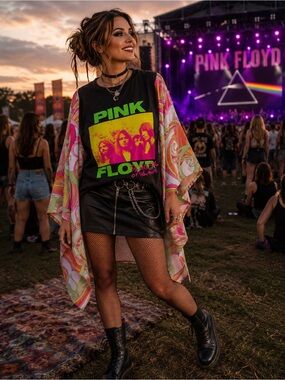 PINK FLOYD Custom Upcycled Poncho Top OSFM